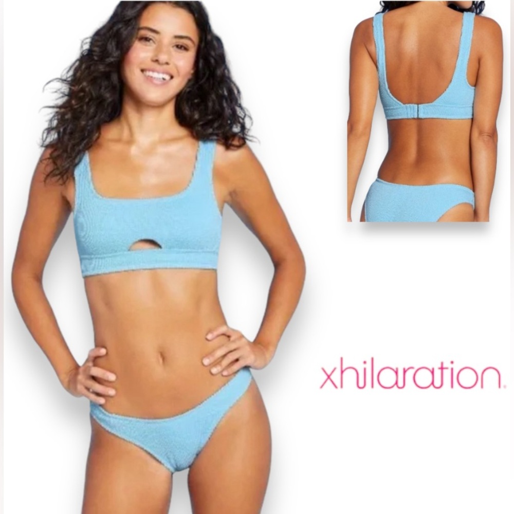 305. XS NWT XILARATION Juniors Light Blue Front Cut Out Bikini Top in Light Baby